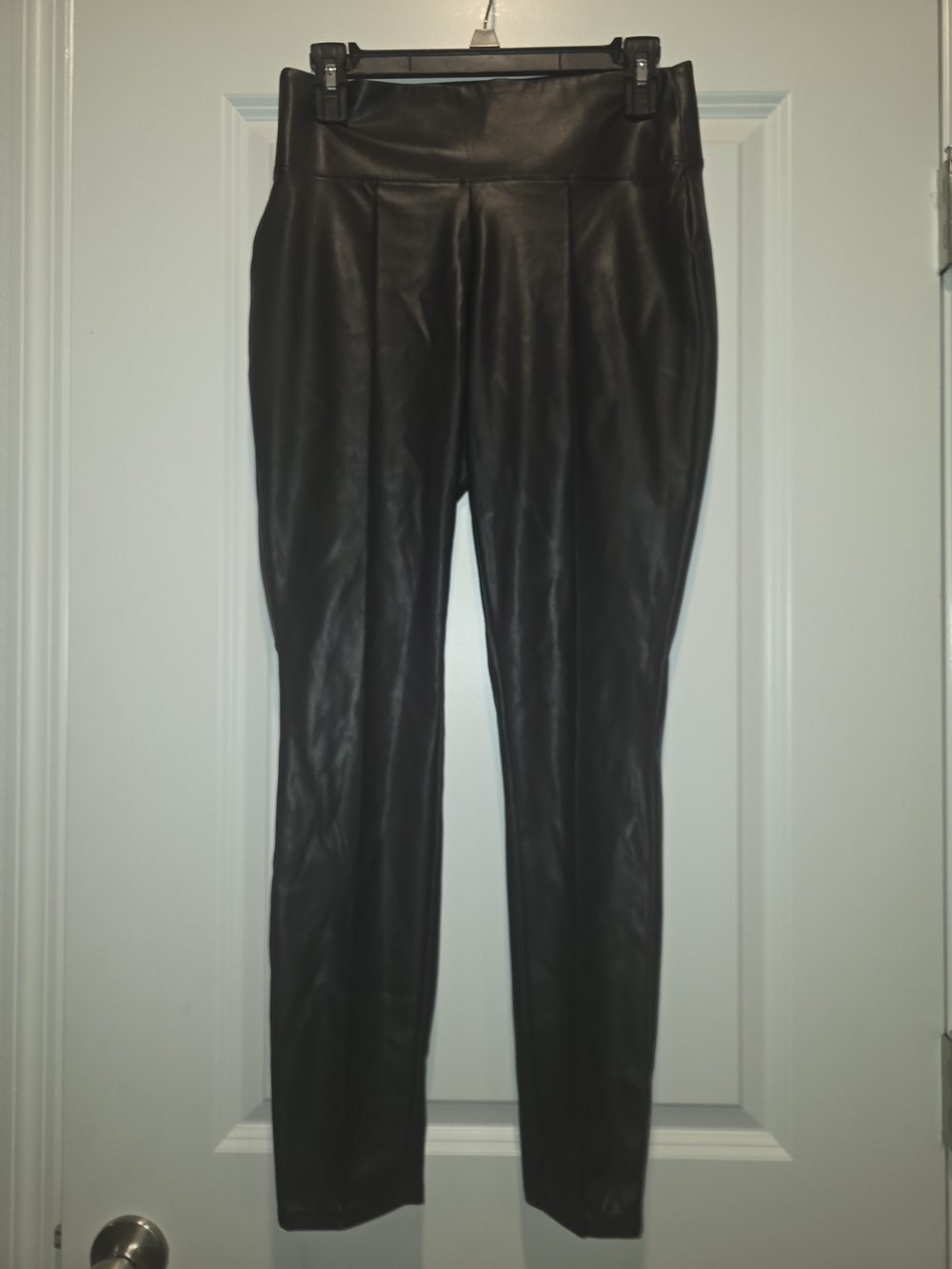 Nine West Black Vegan Faux Leather High-Rise Stretch Leggings Size Small